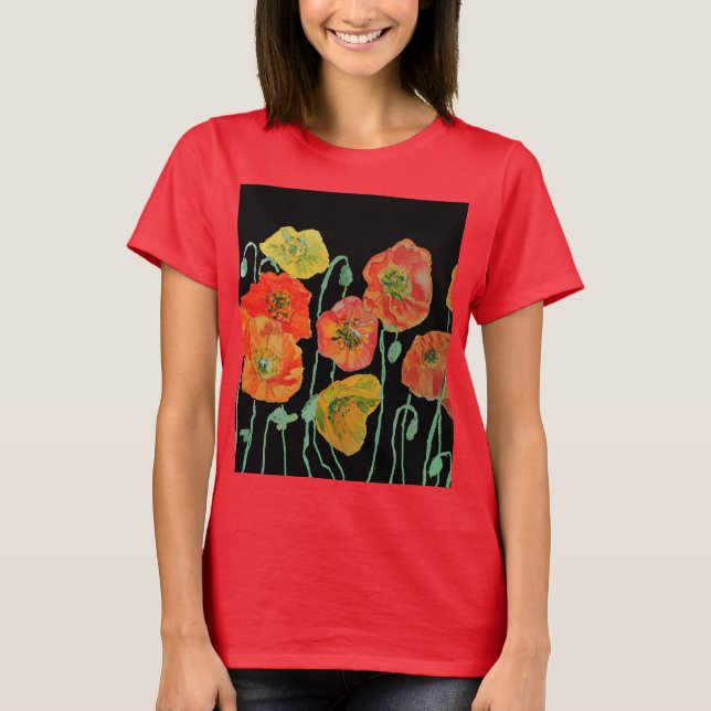 T-shirt Rouge Populaire floral Aquarelle Art Motif (Devant)