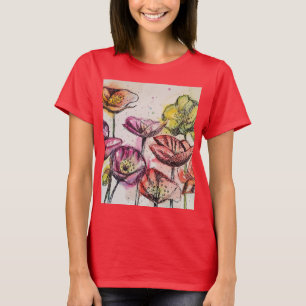 T-shirt Rouge Populaire floral Aquarelle Art Motif