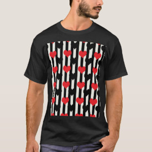 T-shirt Rouge rayé Noir Amour Coeur Motif Design