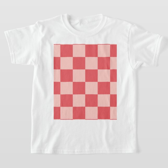 T-shirt Rouge rose À damiers En vichy Motif (Poser)