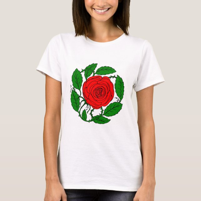 T-shirt rouge rose pour femmes. Longs feuillage (Devant)