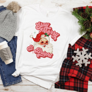 T-shirt Rouge rose Retro Super Père Noël Stay Joyeux et lu