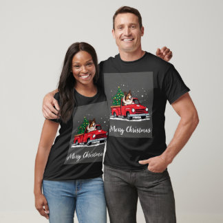 T-shirt Rough Collie Chien conduisant Xmas Camion Arbre de