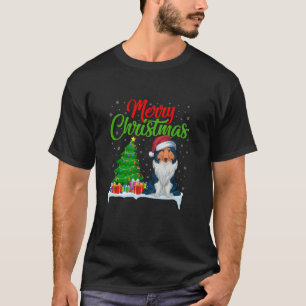 T-shirt Rough Collie Chien Noël Lumières Arbre de Noël Fun