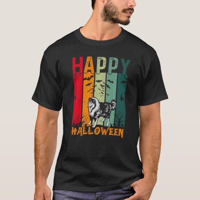 T-shirt Rough Collie Chien Retro Style Halloween Dîner Par (Devant)