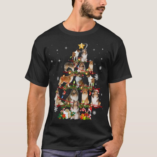 T-shirt Rough Collie Christmas Tree Lights Sweer Chien Chr (Devant)