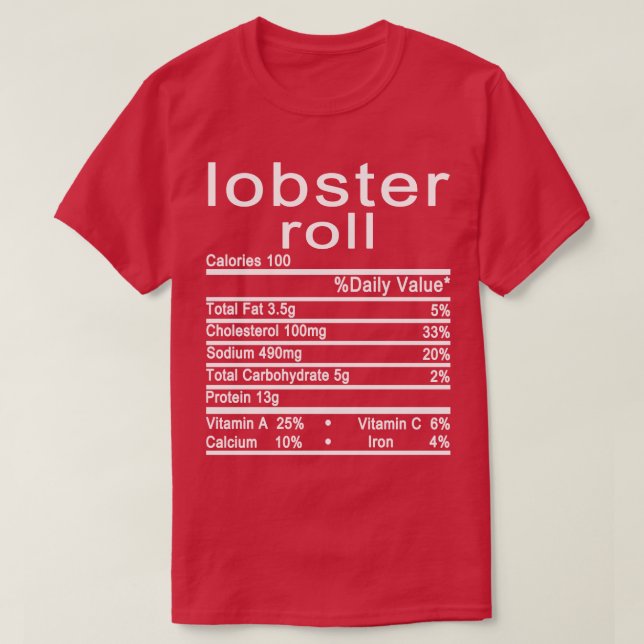 T-shirt rouleau de homard étiquette de la valeur nutritive (Design devant)