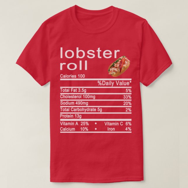 T-shirt rouleau de homard valeur nutritive étiquette (Design devant)