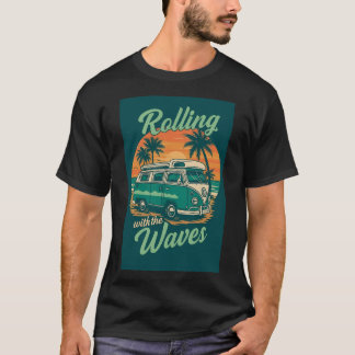 T-shirt Rouler avec les vagues - Retro Turquoise Beach Van