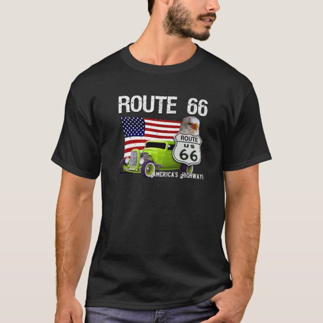 T-shirt Route 66 America's Highway USA Drapeau Eagles Ro (Devant)