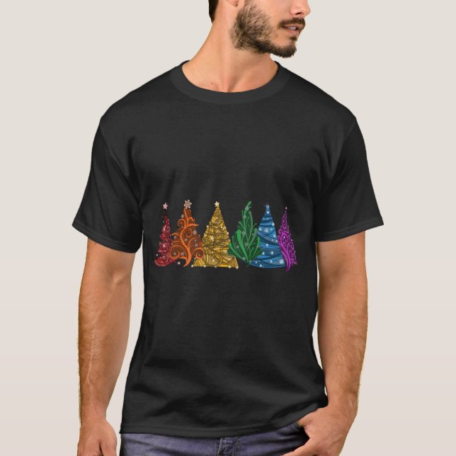 T-shirt Row of Si LGBTQ Pride Rainbow Christmasrees Vector (Devant)