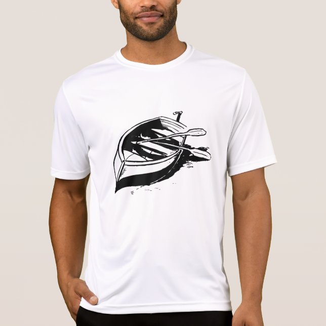 T-shirt Rowboat Illustration Nautical Black and White (Devant)