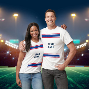 T-shirt Royal Blue Red Sports Team Nom White Unisex