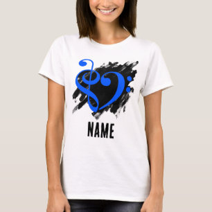 T-shirt Royal Blue Treble Clef Bass Clef Coeur Customisé