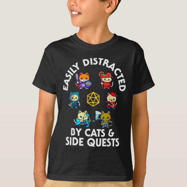 T-shirt Rpg Gamer Cats Side Quest Funny Nerd Adhd Cat Men  (Devant)