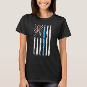 T-shirt Ruban à énigme du drapeau américain bleu pour l'au
