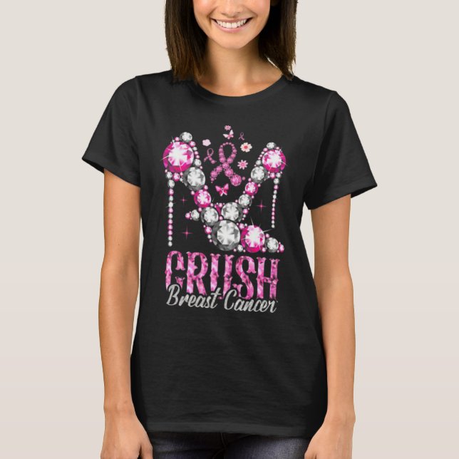T-shirt Ruban à talons élevés pour le cancer de la poitrin (Devant)
