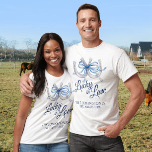 T-shirt Ruban bleu chanceux en amour fer à cheval mariage