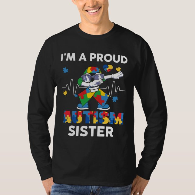 T-shirt Ruban Dabbing Je Suis Fier Autisme Soeur Cute Auti (Devant)