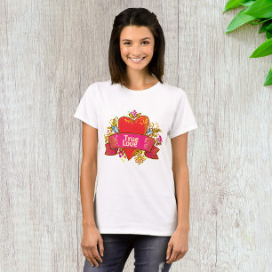 T-shirt Ruban de cœur d'amour véritable avec éléments flor