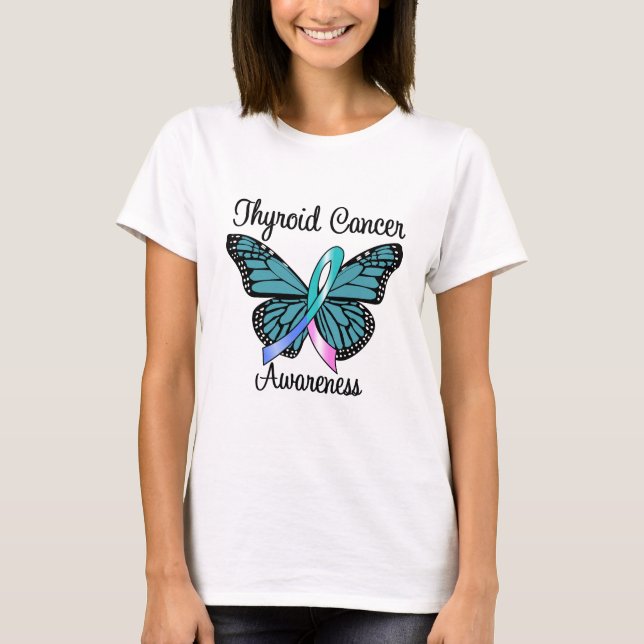 T-shirt Ruban de papillon de cancer de la thyroïde (Devant)