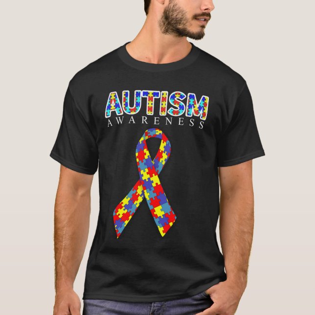 T-shirt Ruban de puzzle de sensibilisation sur l'autisme (Devant)