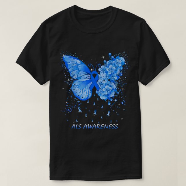 T-shirt Ruban de sensibilisation à la SLA papillon (Design devant)