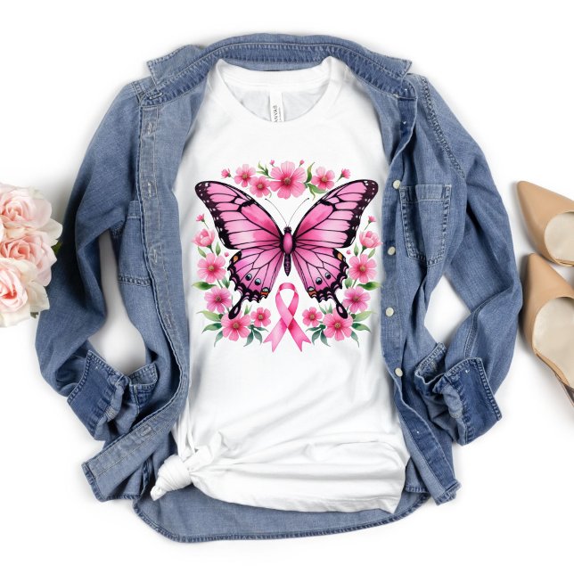 T-shirt Ruban de sensibilisation au cancer du sein rose (Pink Butterfly Pink Ribbon Breast Cancer Awareness Survivor Warrior T-shirt for her)