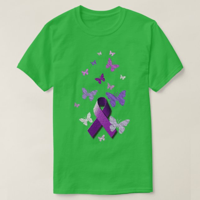 T-shirt Ruban de sensibilisation au pourpre avec papillons (Design devant)
