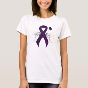 T-shirt Ruban de sensibilisation au violet avec papillon
