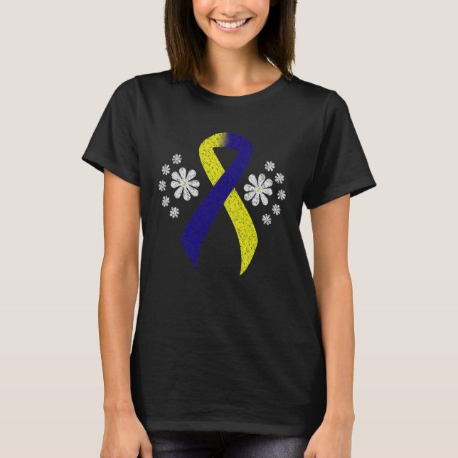 T-shirt Ruban de sensibilisation bleu et jaune (Devant)