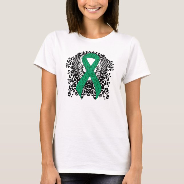 T-shirt Ruban de sensibilisation Jade avec ailes (Devant)