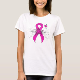 T-shirt Ruban de sensibilisation rose chaud avec papillon