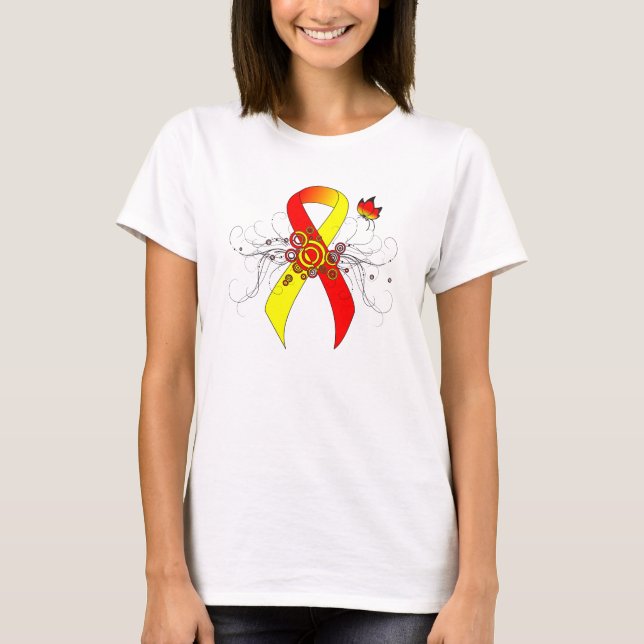 T-shirt Ruban de sensibilisation rouge et jaune avec papil (Devant)