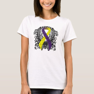 T-shirt Ruban de sensibilisation violet et jaune avec aile