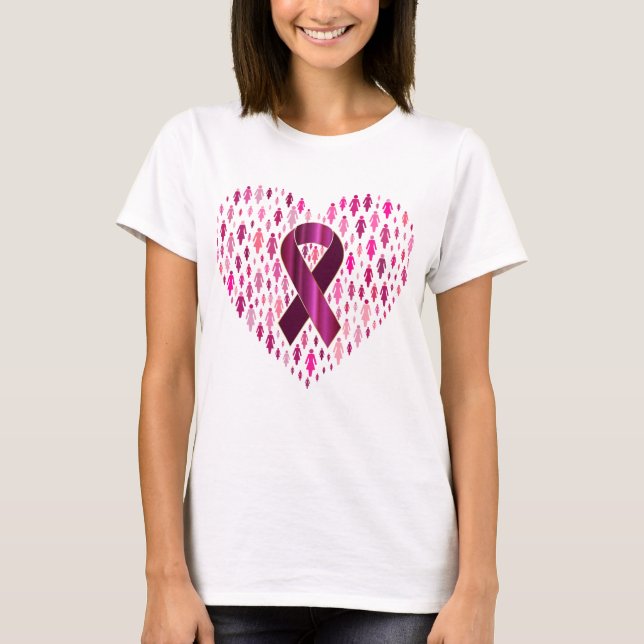 T-shirt Ruban et coeur de sensibilisation au cancer du sei (Devant)