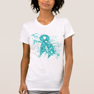 T-shirt Ruban floral de remous de Cancer ovarien