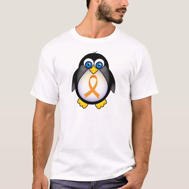 T-shirt Ruban orange de pingouin de cadeau de conscience (Devant)