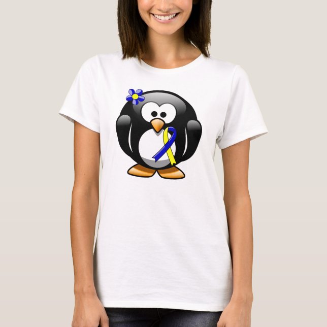 T-shirt Ruban Penguin de sensibilisation bleu et jaune (Devant)