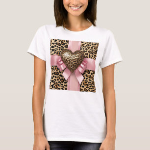 T-shirt Ruban rose Coeur léopard