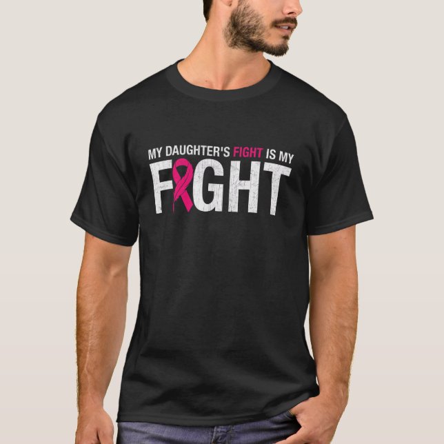 T-shirt Ruban rose Octobre Mois Le combat de ma fille C'es (Devant)