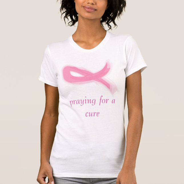 T-shirt ruban rose, priant pour un traitement (Devant)