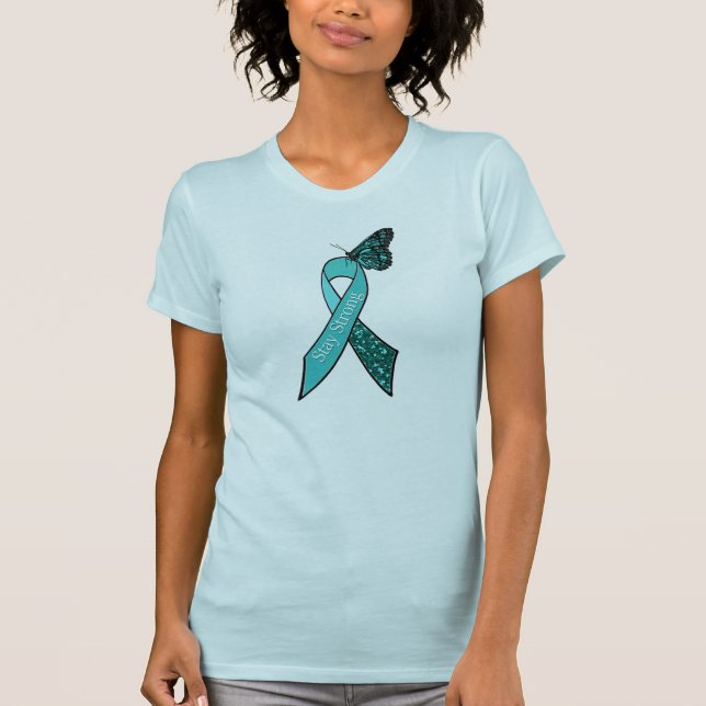 T-shirt Ruban turquoise de sensibilisation au cancer de l' (Devant)