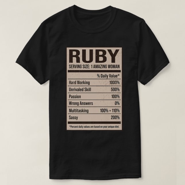 T-shirt Ruby Nutrition Facts Nom Pseudo Alias Titre Fri (Design devant)