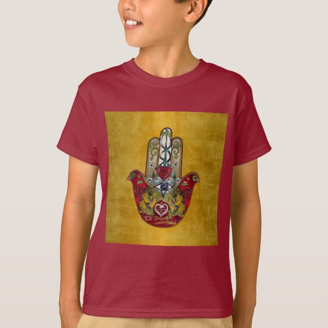 T-shirt Ruby Pomegranate Heart Red Bird Hamsa (Devant)