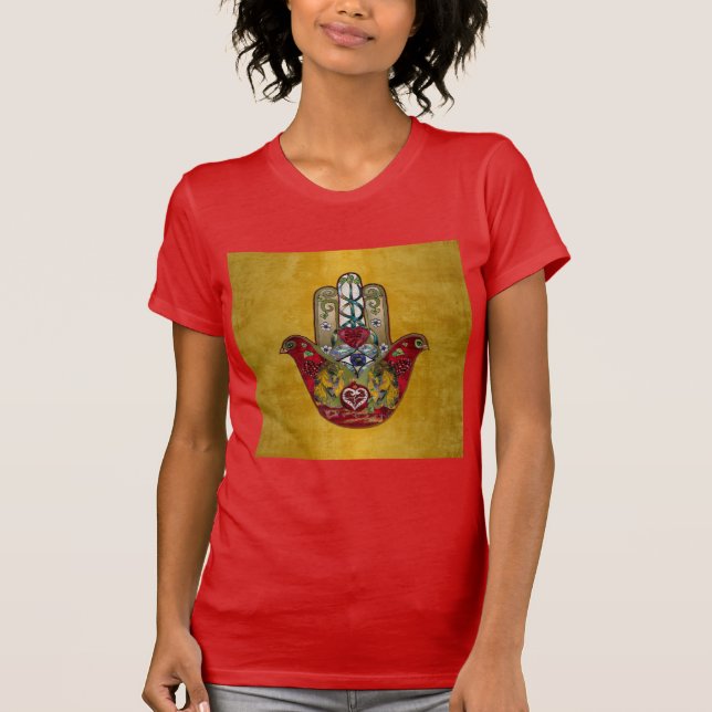 T-shirt Ruby Pomegranate Heart Red Bird Hamsa (Devant)
