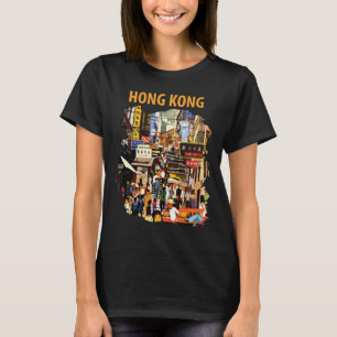 T-shirt Rue de la ville de Hong Kong Néon Rouge Voyage