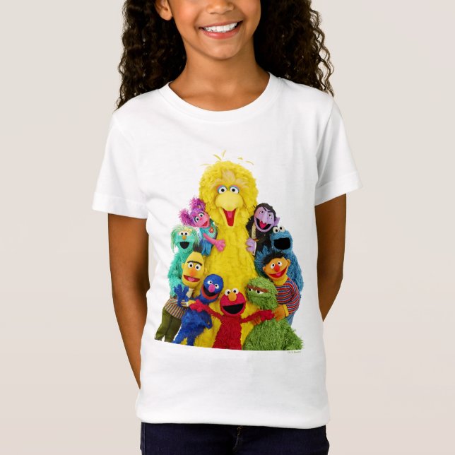 T-Shirt Rue Sésame | Portrait amusant de Pals colorés (Devant)