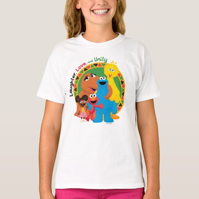 T-shirt Rue Sésame | Rire, amour et unité (Devant)
