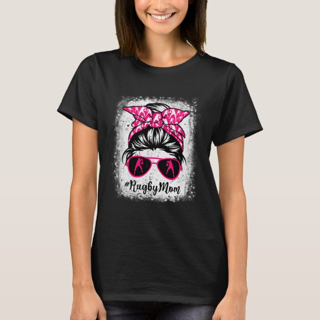 T-shirt Rugby Mom Leopard Messy Bun Sport  Mother's Day (Devant)